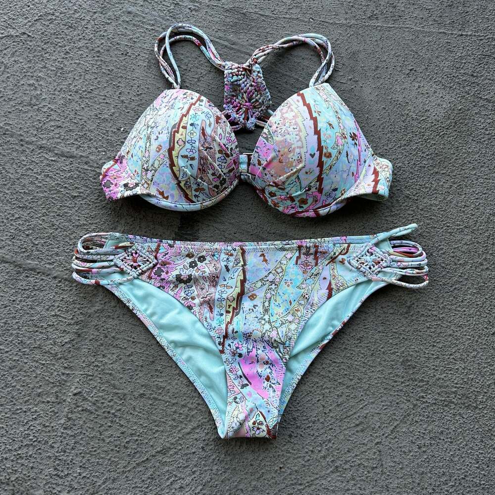 Victoria’s Secret 32B Fabulous Push Up Bikini Top Paisley + Matching Bottoms